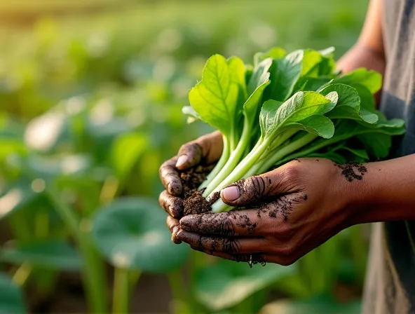 Kebun organik dengan sayuran segar